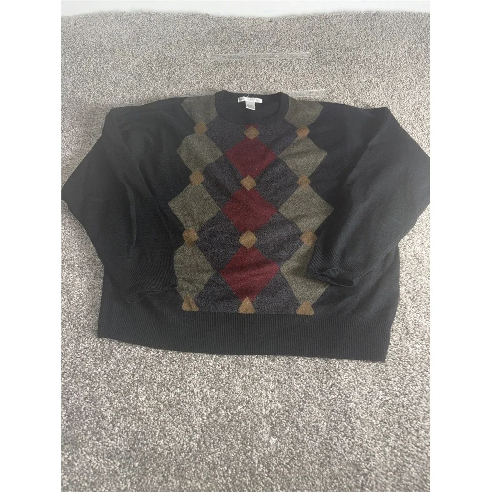 VTG 2000s Geoffrey Beene goemetric Sweater Men's Large, rust, blue, black, tan